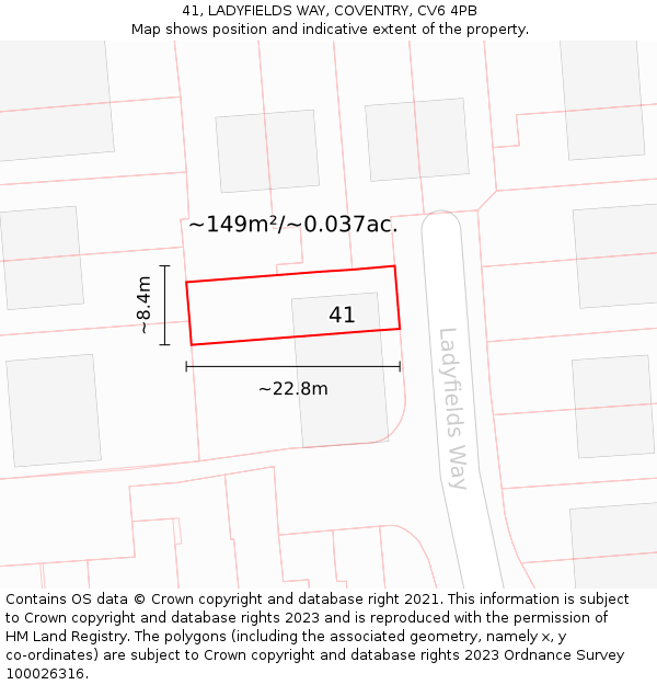 41, LADYFIELDS WAY, COVENTRY, CV6 4PB: Plot and title map