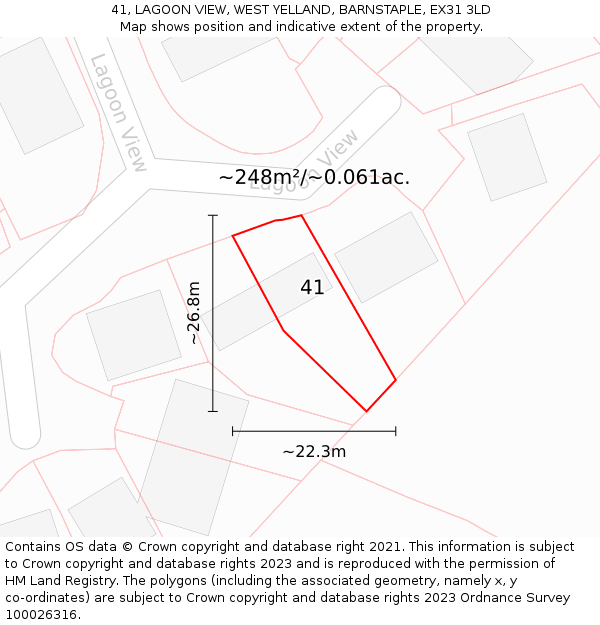 41, LAGOON VIEW, WEST YELLAND, BARNSTAPLE, EX31 3LD: Plot and title map