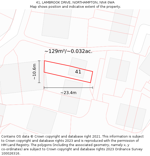 41, LAMBROOK DRIVE, NORTHAMPTON, NN4 0WA: Plot and title map
