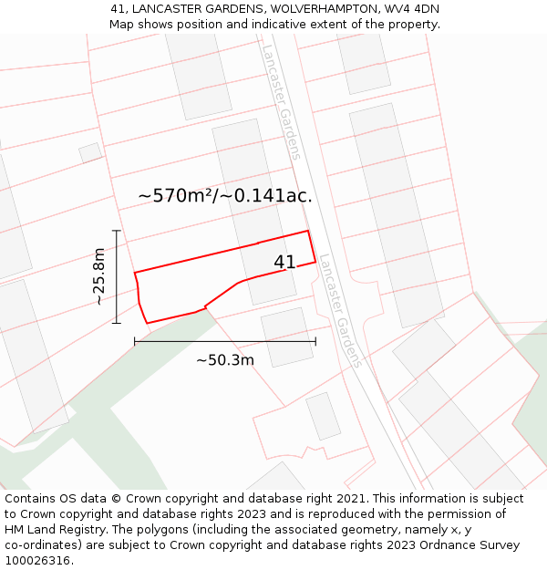 41, LANCASTER GARDENS, WOLVERHAMPTON, WV4 4DN: Plot and title map