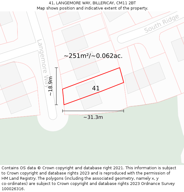 41, LANGEMORE WAY, BILLERICAY, CM11 2BT: Plot and title map