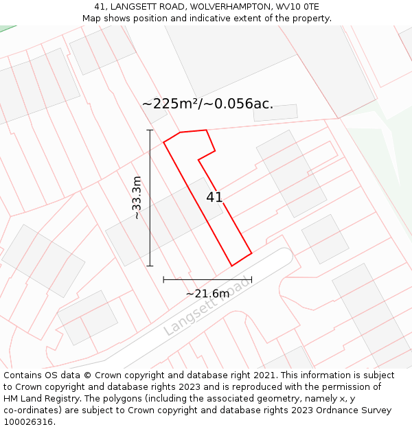 41, LANGSETT ROAD, WOLVERHAMPTON, WV10 0TE: Plot and title map