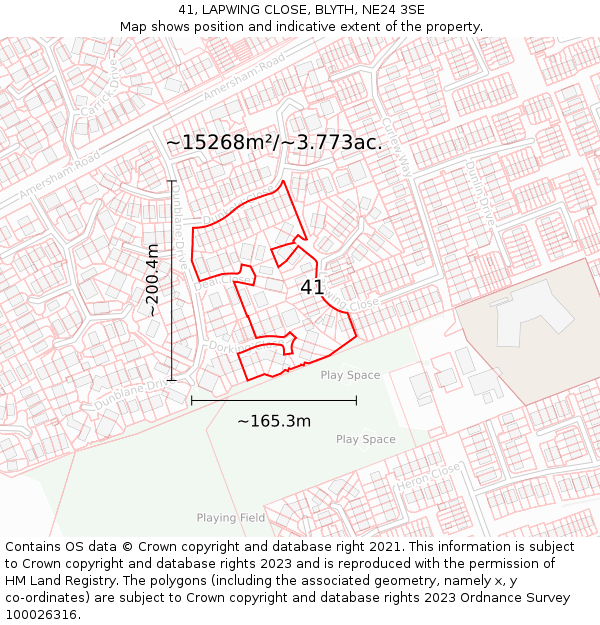 41, LAPWING CLOSE, BLYTH, NE24 3SE: Plot and title map