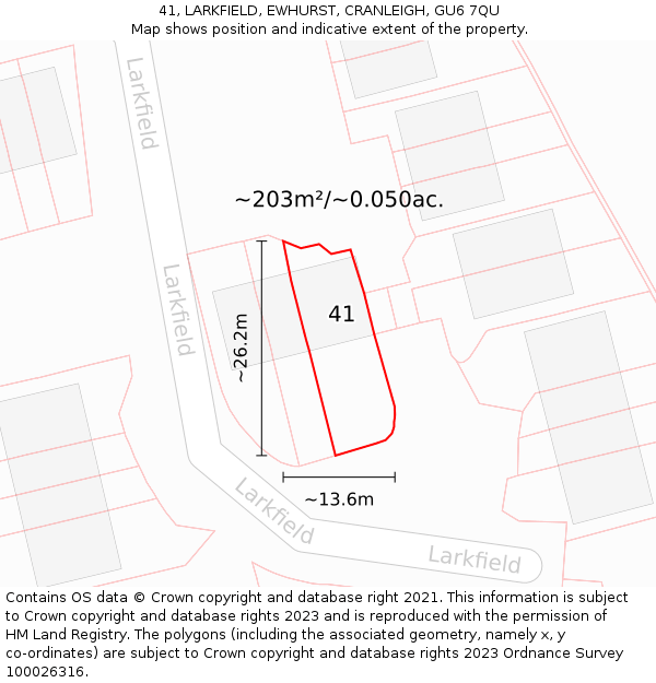 41, LARKFIELD, EWHURST, CRANLEIGH, GU6 7QU: Plot and title map