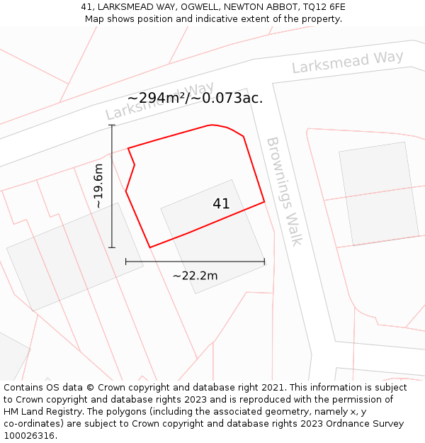 41, LARKSMEAD WAY, OGWELL, NEWTON ABBOT, TQ12 6FE: Plot and title map