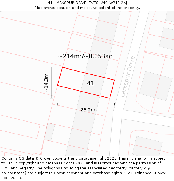41, LARKSPUR DRIVE, EVESHAM, WR11 2NJ: Plot and title map