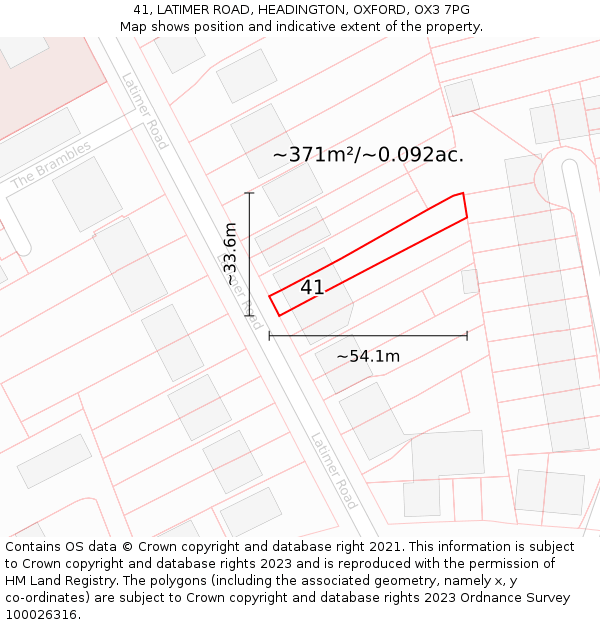 41, LATIMER ROAD, HEADINGTON, OXFORD, OX3 7PG: Plot and title map