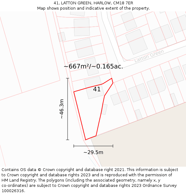 41, LATTON GREEN, HARLOW, CM18 7ER: Plot and title map