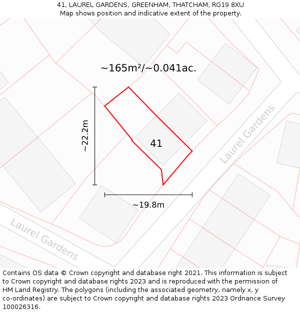 41, LAUREL GARDENS, GREENHAM, THATCHAM, RG19 8XU: Plot and title map
