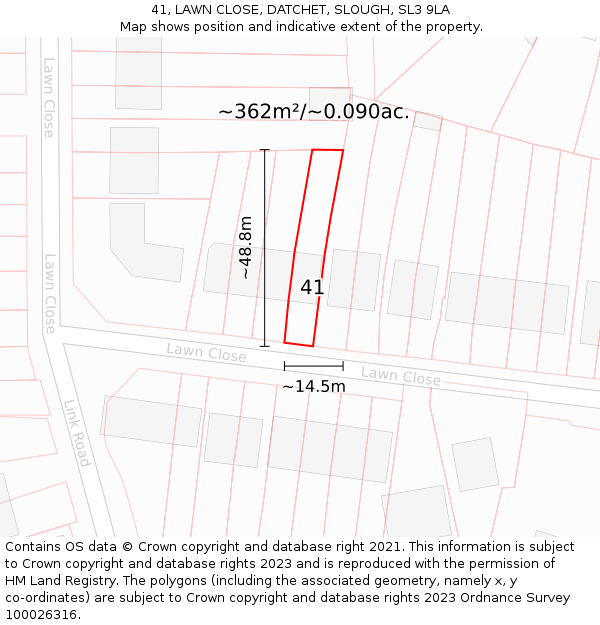 41, LAWN CLOSE, DATCHET, SLOUGH, SL3 9LA: Plot and title map