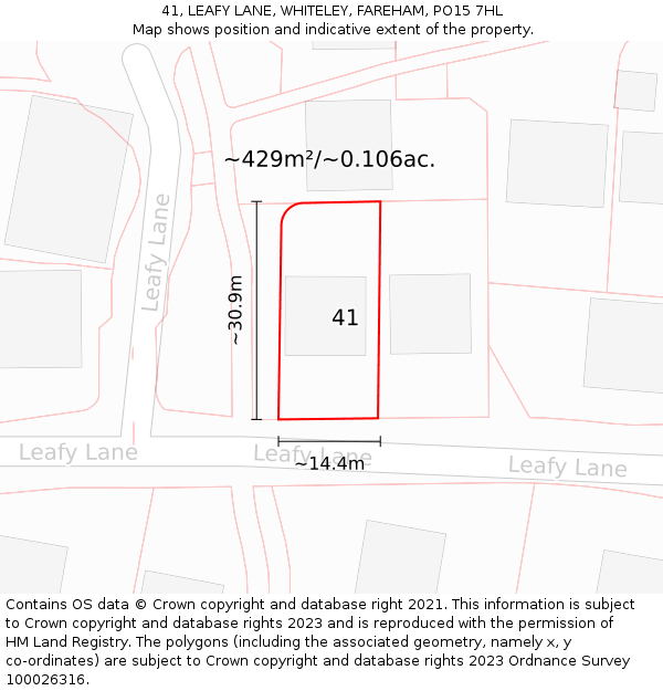 41, LEAFY LANE, WHITELEY, FAREHAM, PO15 7HL: Plot and title map