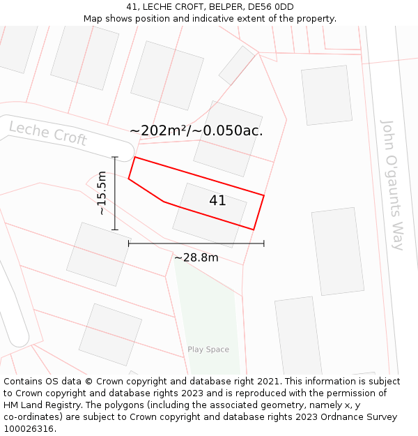 41, LECHE CROFT, BELPER, DE56 0DD: Plot and title map