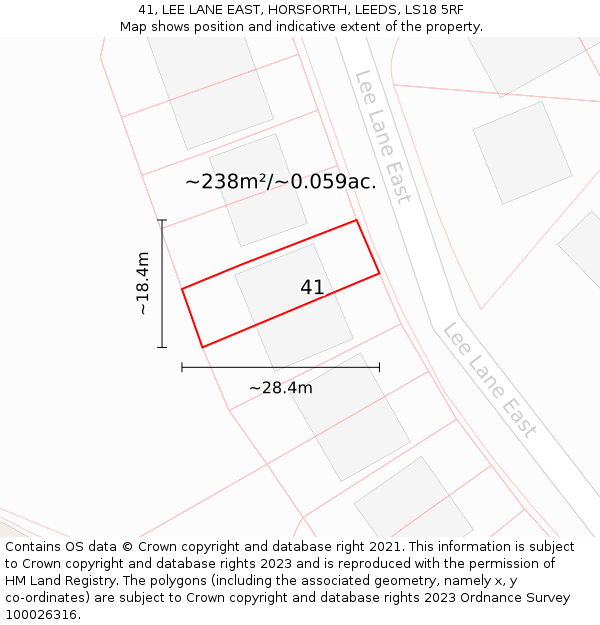 41, LEE LANE EAST, HORSFORTH, LEEDS, LS18 5RF: Plot and title map