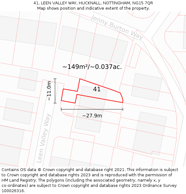 41, LEEN VALLEY WAY, HUCKNALL, NOTTINGHAM, NG15 7QR: Plot and title map