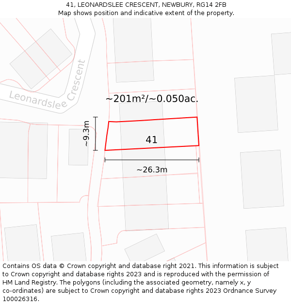 41, LEONARDSLEE CRESCENT, NEWBURY, RG14 2FB: Plot and title map