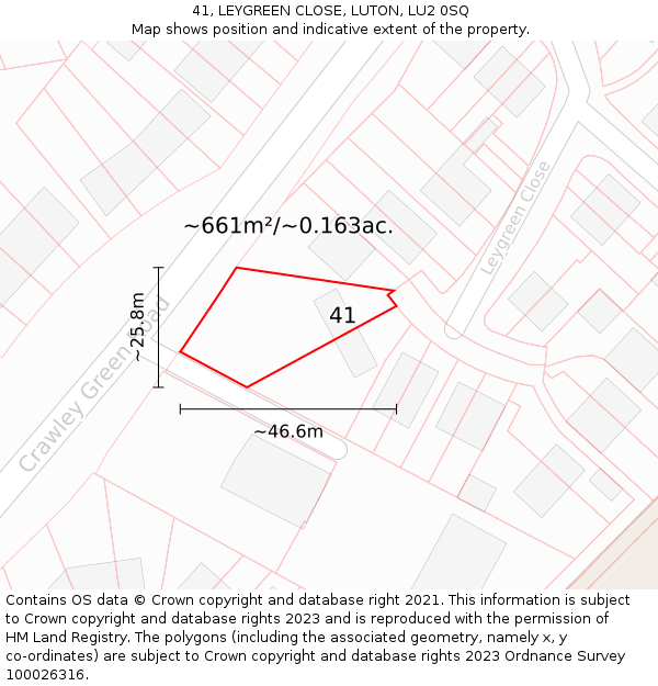 41, LEYGREEN CLOSE, LUTON, LU2 0SQ: Plot and title map
