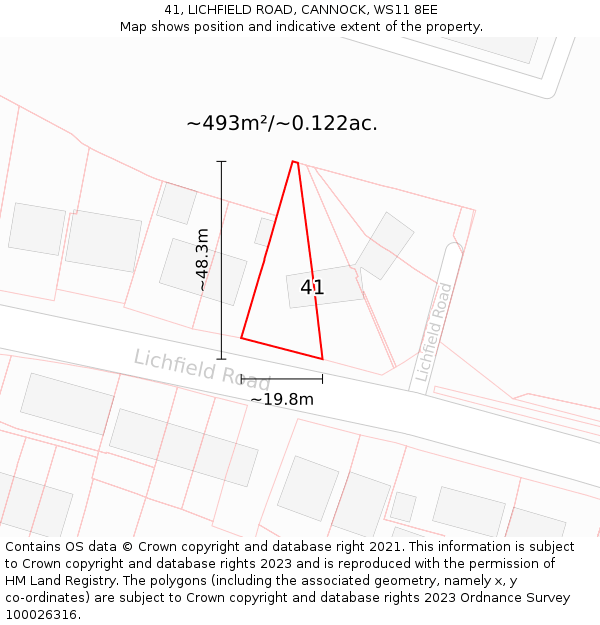 41, LICHFIELD ROAD, CANNOCK, WS11 8EE: Plot and title map