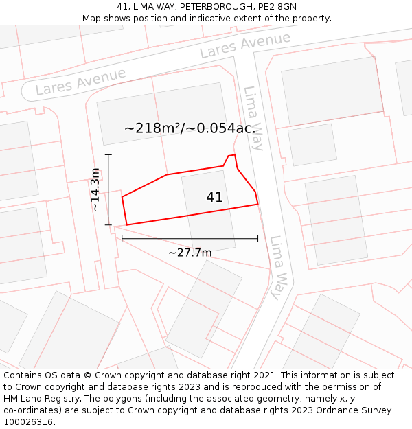 41, LIMA WAY, PETERBOROUGH, PE2 8GN: Plot and title map