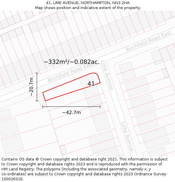41, LIME AVENUE, NORTHAMPTON, NN3 2HA: Plot and title map