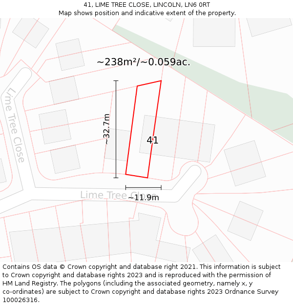 41, LIME TREE CLOSE, LINCOLN, LN6 0RT: Plot and title map