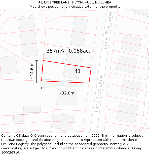41, LIME TREE LANE, BILTON, HULL, HU11 4EA: Plot and title map