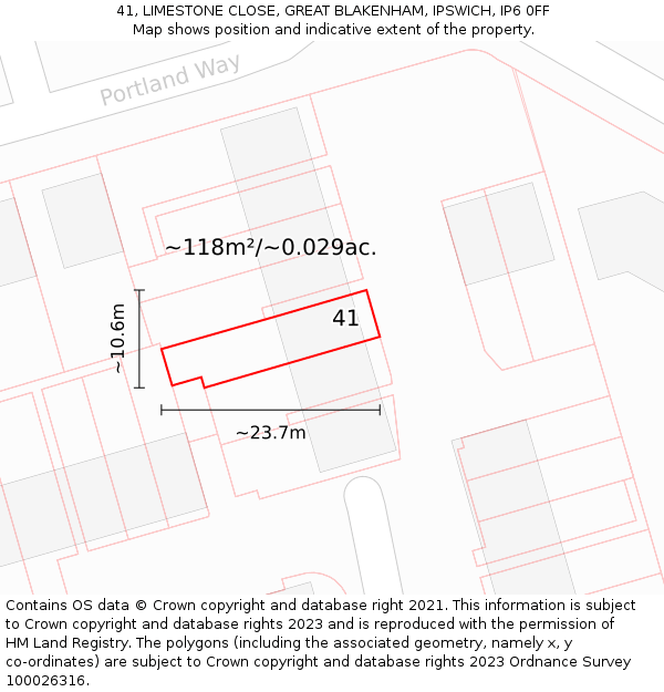 41, LIMESTONE CLOSE, GREAT BLAKENHAM, IPSWICH, IP6 0FF: Plot and title map