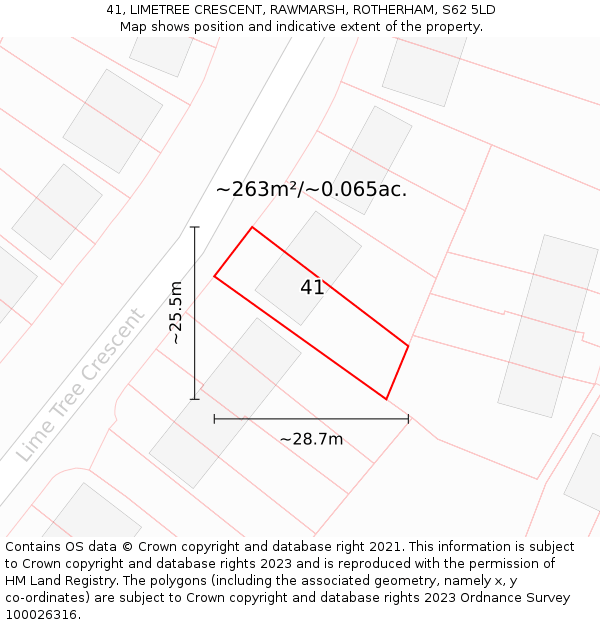 41, LIMETREE CRESCENT, RAWMARSH, ROTHERHAM, S62 5LD: Plot and title map