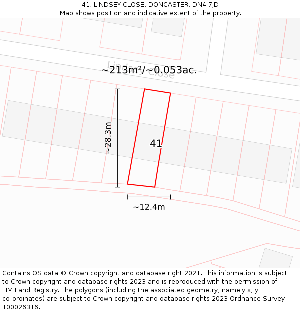 41, LINDSEY CLOSE, DONCASTER, DN4 7JD: Plot and title map