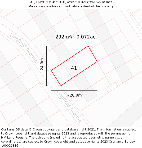 41, LINGFIELD AVENUE, WOLVERHAMPTON, WV10 6PD: Plot and title map
