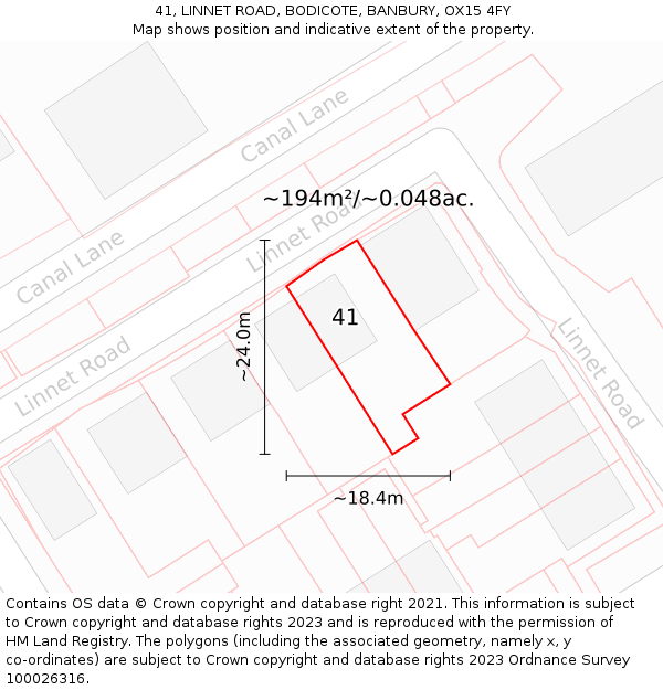 41, LINNET ROAD, BODICOTE, BANBURY, OX15 4FY: Plot and title map