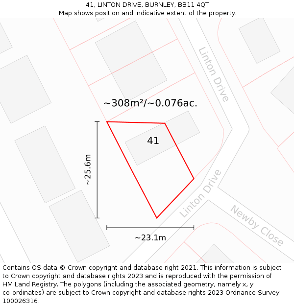 41, LINTON DRIVE, BURNLEY, BB11 4QT: Plot and title map
