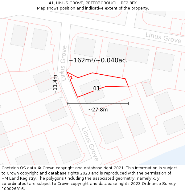 41, LINUS GROVE, PETERBOROUGH, PE2 8FX: Plot and title map
