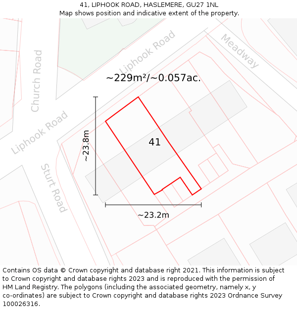 41, LIPHOOK ROAD, HASLEMERE, GU27 1NL: Plot and title map