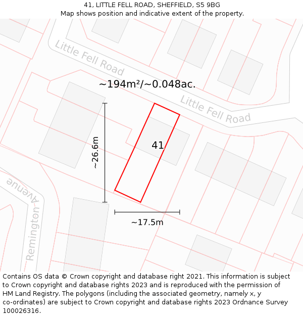 41, LITTLE FELL ROAD, SHEFFIELD, S5 9BG: Plot and title map