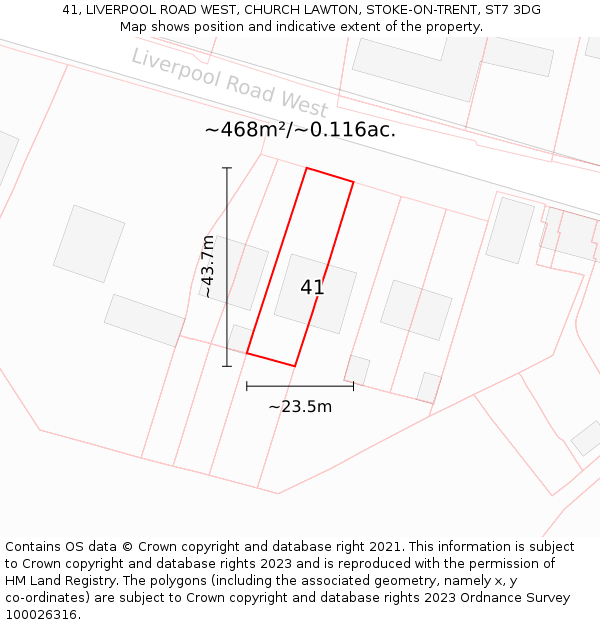 41, LIVERPOOL ROAD WEST, CHURCH LAWTON, STOKE-ON-TRENT, ST7 3DG: Plot and title map