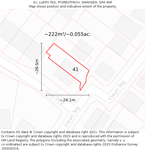 41, LLWYN TEG, FFORESTFACH, SWANSEA, SA5 4NF: Plot and title map