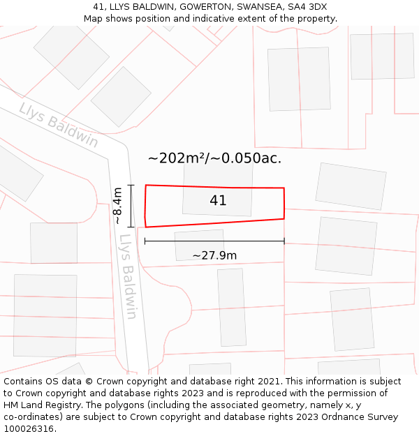 41, LLYS BALDWIN, GOWERTON, SWANSEA, SA4 3DX: Plot and title map
