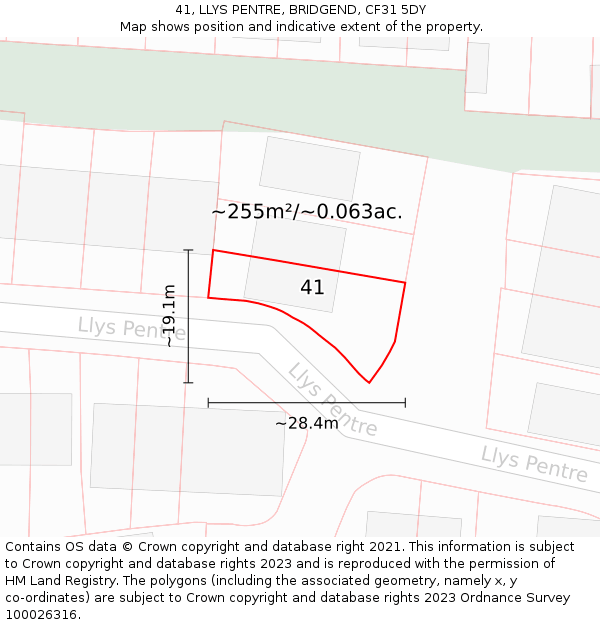 41, LLYS PENTRE, BRIDGEND, CF31 5DY: Plot and title map
