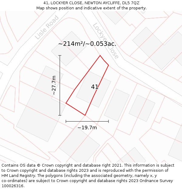 41, LOCKYER CLOSE, NEWTON AYCLIFFE, DL5 7QZ: Plot and title map