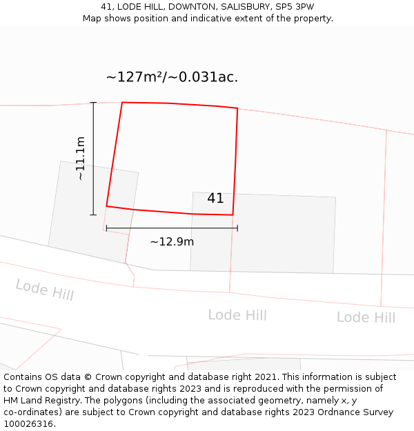 41, LODE HILL, DOWNTON, SALISBURY, SP5 3PW: Plot and title map