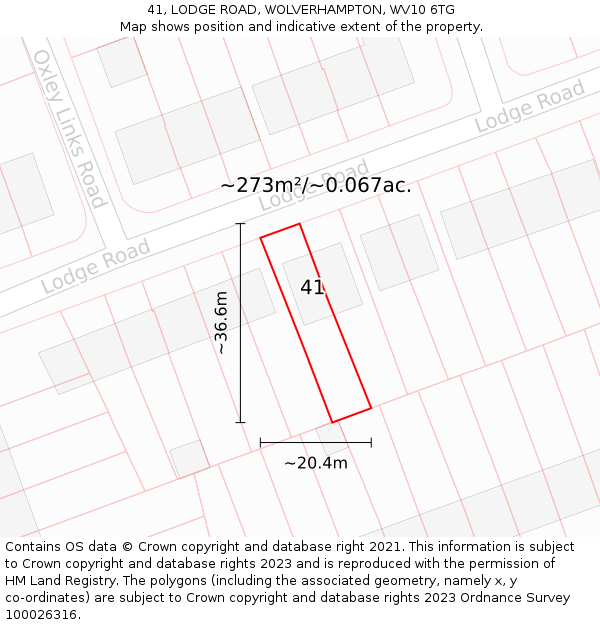 41, LODGE ROAD, WOLVERHAMPTON, WV10 6TG: Plot and title map