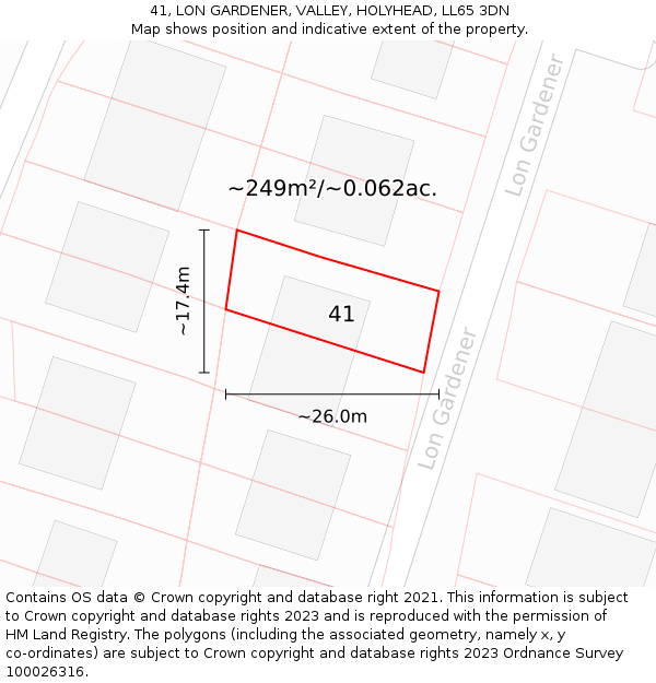 41, LON GARDENER, VALLEY, HOLYHEAD, LL65 3DN: Plot and title map