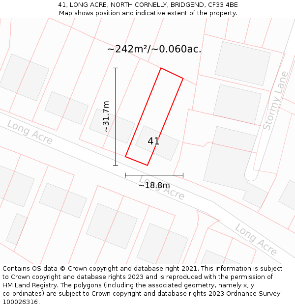 41, LONG ACRE, NORTH CORNELLY, BRIDGEND, CF33 4BE: Plot and title map