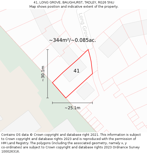 41, LONG GROVE, BAUGHURST, TADLEY, RG26 5NU: Plot and title map