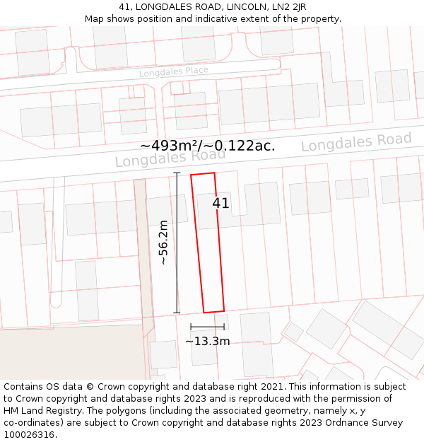 41, LONGDALES ROAD, LINCOLN, LN2 2JR: Plot and title map