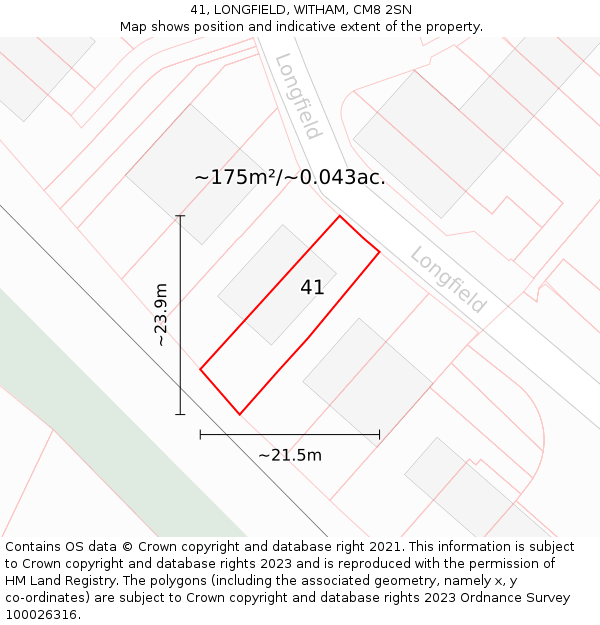 41, LONGFIELD, WITHAM, CM8 2SN: Plot and title map