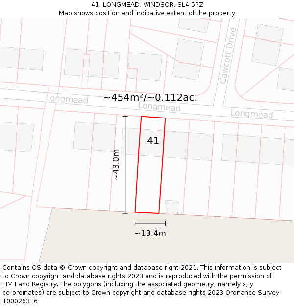 41, LONGMEAD, WINDSOR, SL4 5PZ: Plot and title map