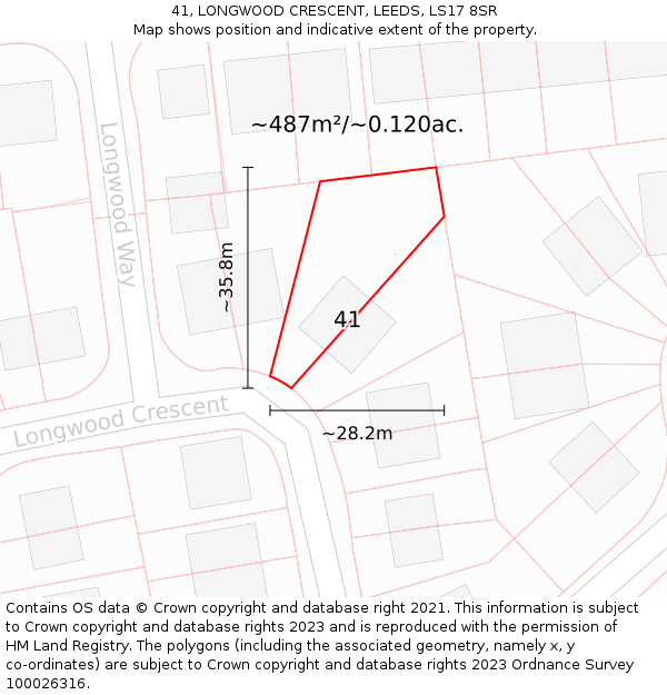 41, LONGWOOD CRESCENT, LEEDS, LS17 8SR: Plot and title map