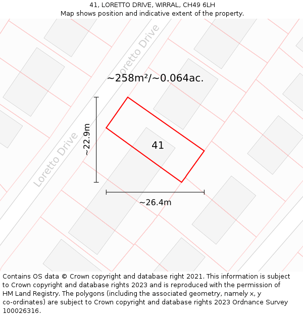 41, LORETTO DRIVE, WIRRAL, CH49 6LH: Plot and title map