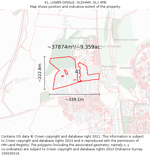 41, LOWER DINGLE, OLDHAM, OL1 4PB: Plot and title map